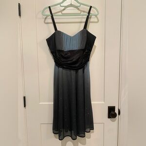 Dressbarn Collection Black/Blue Gradient Sparkle Dress w/ satin sash, size 12